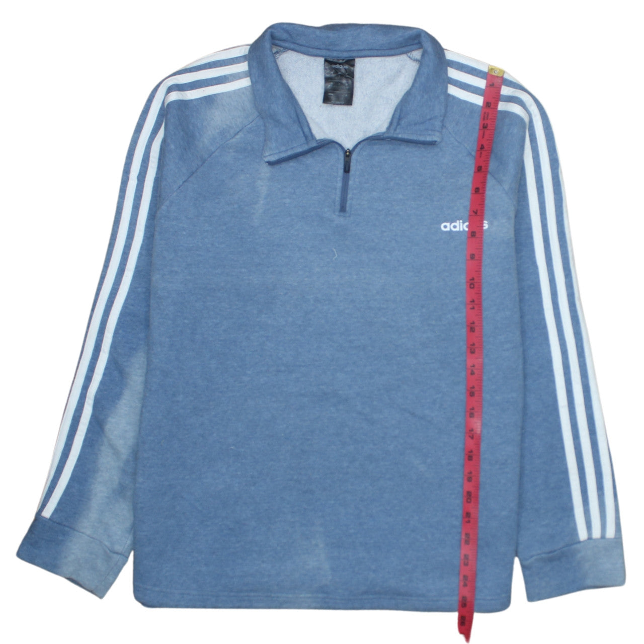 Adidas Women Blue 1/4 Zip Sweatshirt XL 20-22 Logo Striped Casual