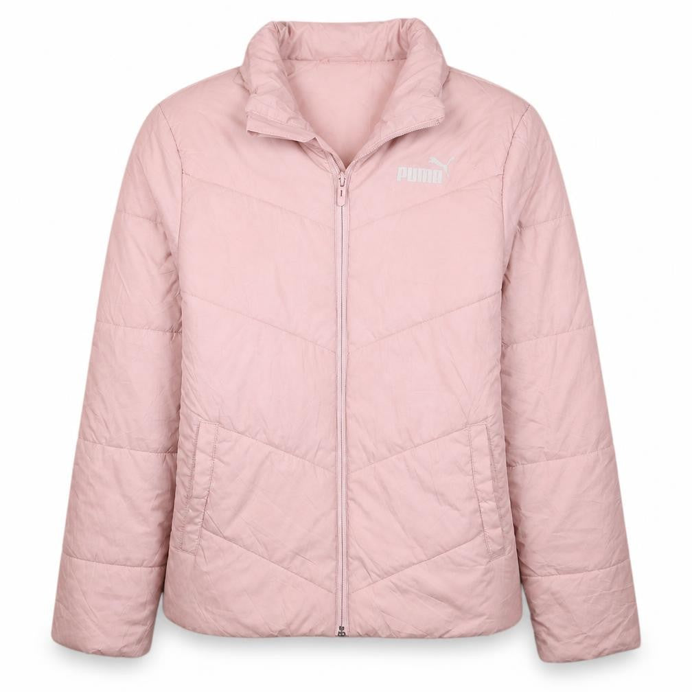 Front view of Puma girls’ pink puffer jacket 13-14 years quilted full zip winter coat
