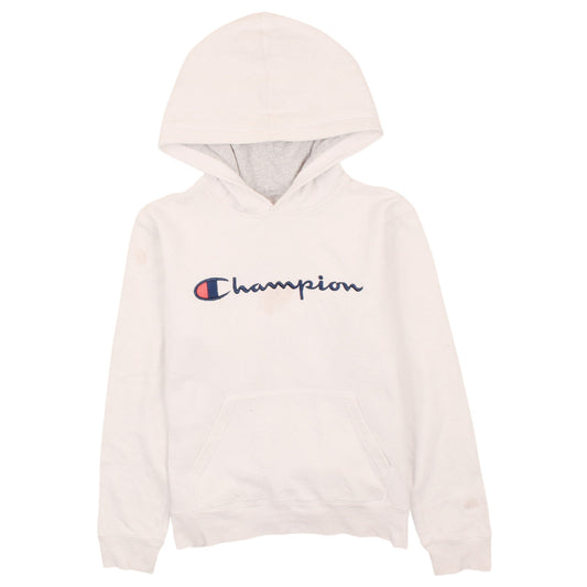 Champion Women White Pullover Hoodie L Logo Embroidered Comfortable