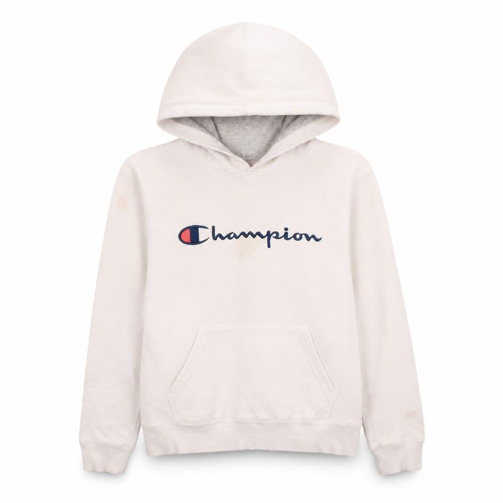 Champion Women White Pullover Hoodie L Logo Embroidered Comfortable