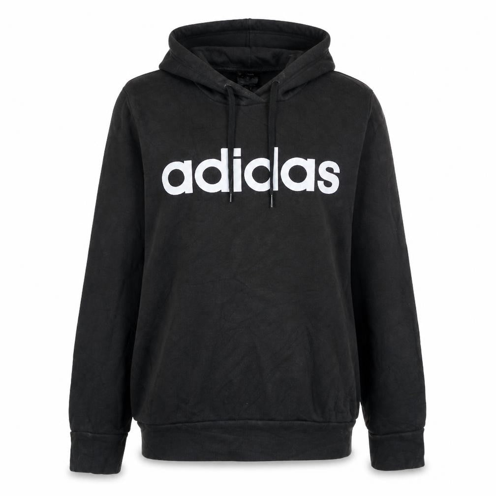 Front view of Adidas women’s black pullover hoodie l 16-18 logo hooded sweatshirt