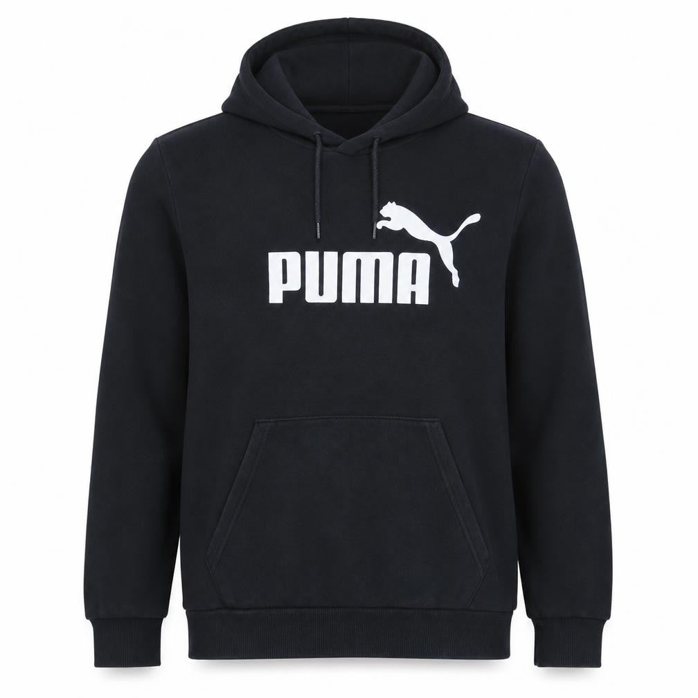 Front view of Puma Men’s Black Pullover Hoodie Small Logo Fleece Sweatshirt
