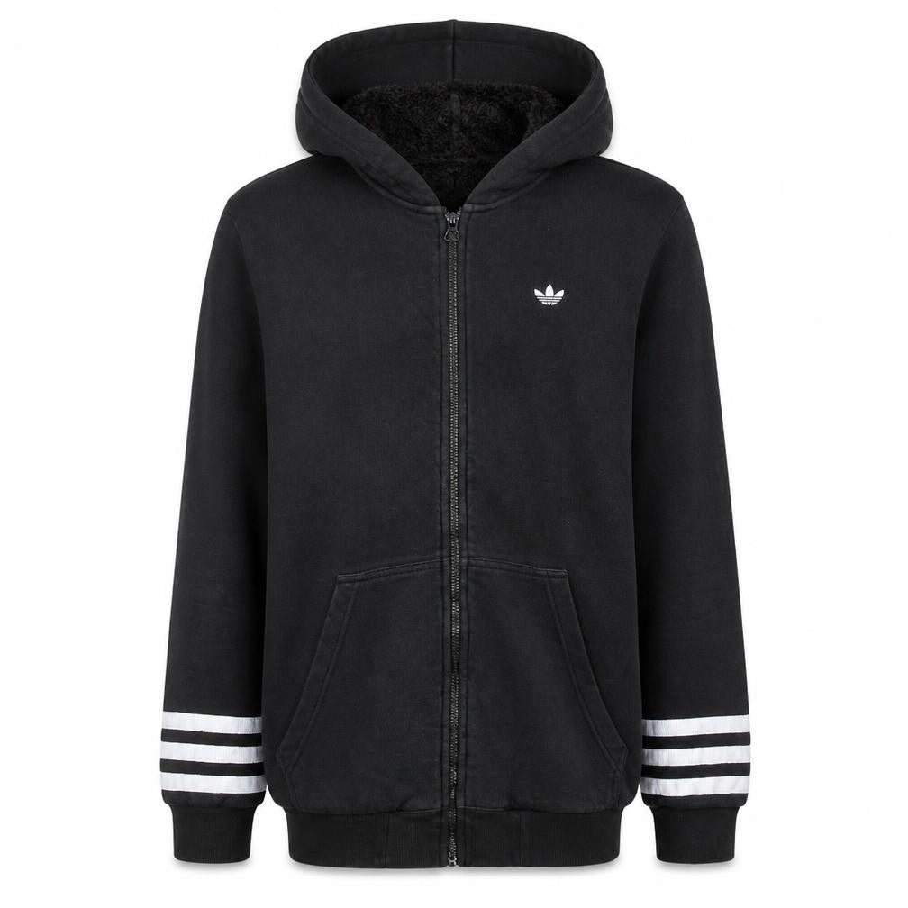 Adidas Originals Mens Black Full Zip Hoodie Size M Hooded Fleece Lined