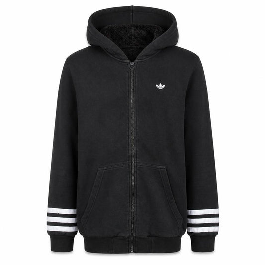 Adidas Originals Mens Black Full Zip Hoodie Size M Hooded Fleece Lined