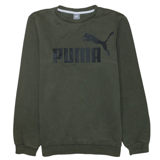 Puma Boys Green Pullover Sweatshirt 15-16 Years Crew Neck Fleece Logo Top