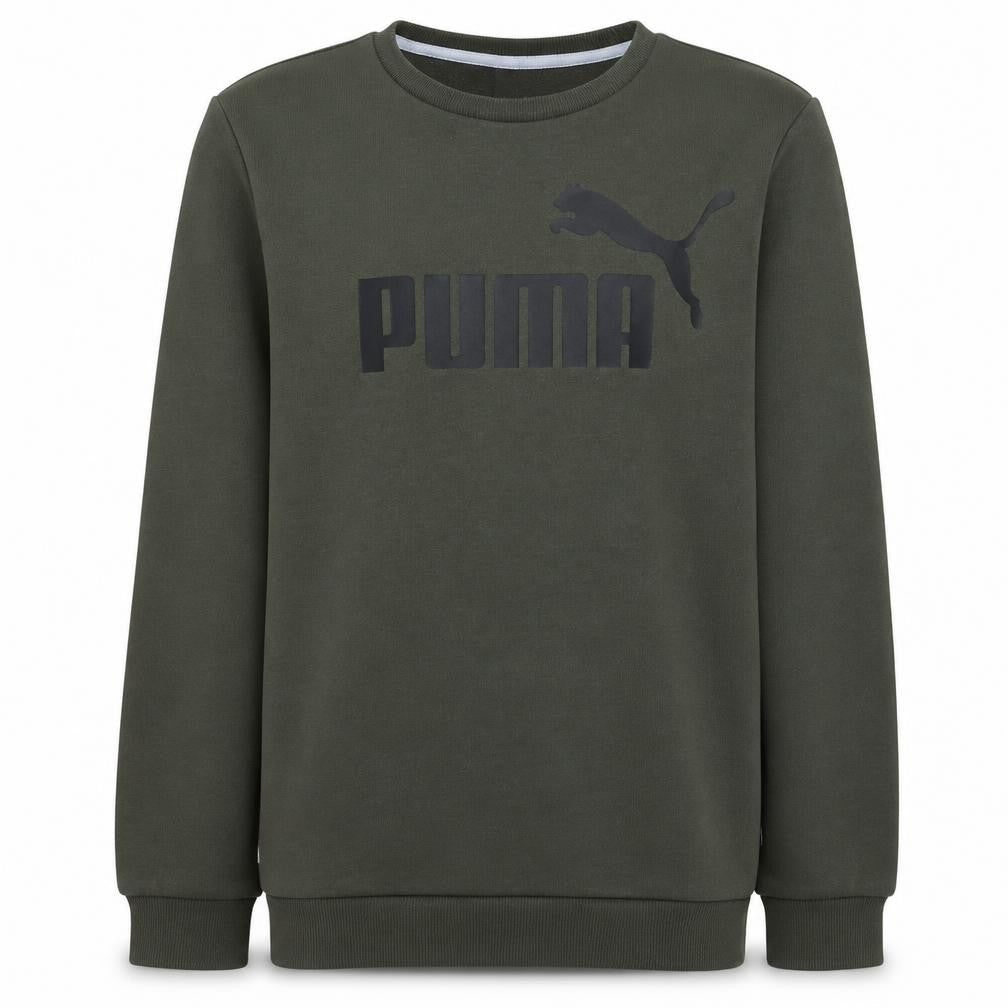 Front view of Puma boys’ green pullover sweatshirt 15-16 years crew neck fleece logo top