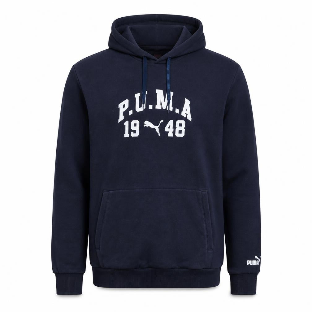 Puma Men's Blue Pullover Hoodie L Graphic Logo Sportswear