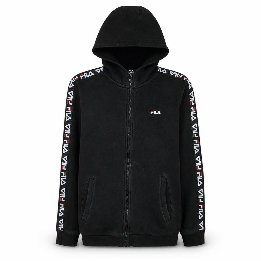 Fila Boys Black Full Zip Hoodie 13-14 Years Logo Tape Sleeve Casual