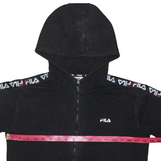 Fila Boys Black Full Zip Hoodie 13-14 Years Logo Tape Sleeve Casual