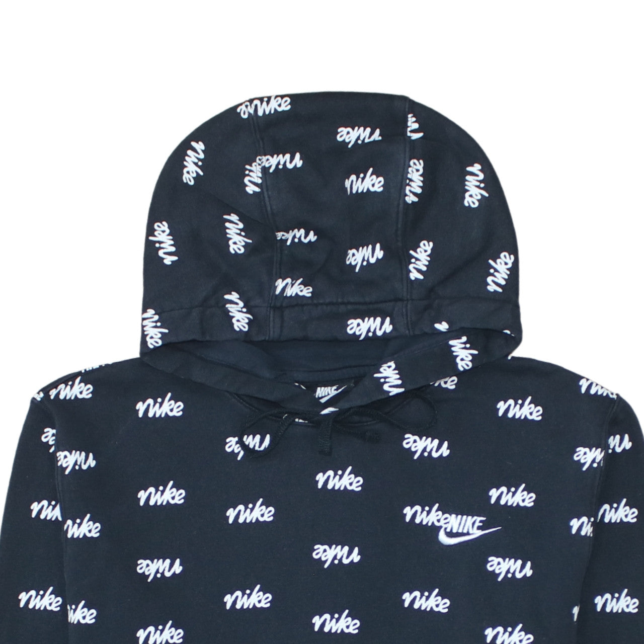 Nike Women's Black Pullover Hoodie Small Logo Print Cotton Blend