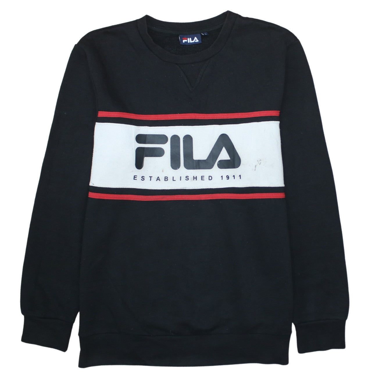 FILA Men's Black Logo Pullover Sweatshirt L Classic Sportswear