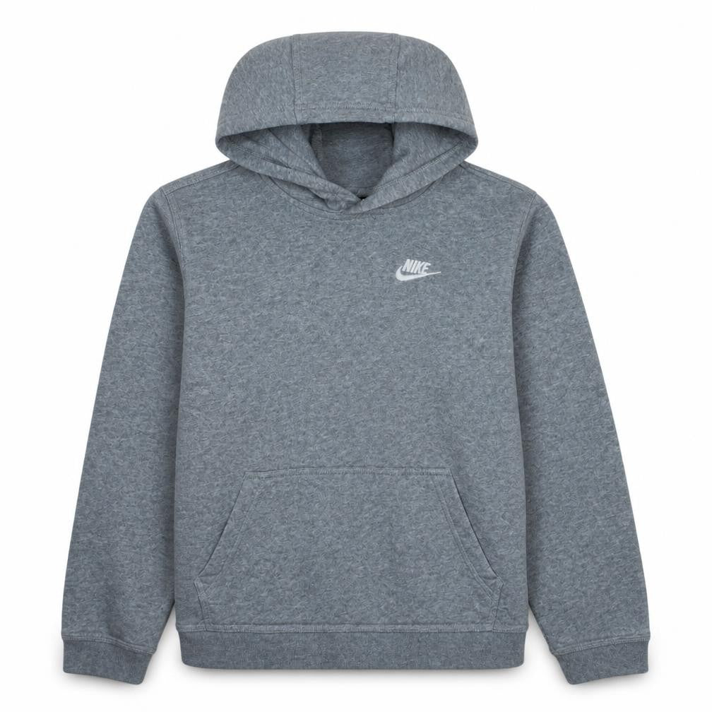 Front view of Nike boys’ grey pullover hoodie xl fleece logo sportswear jumper