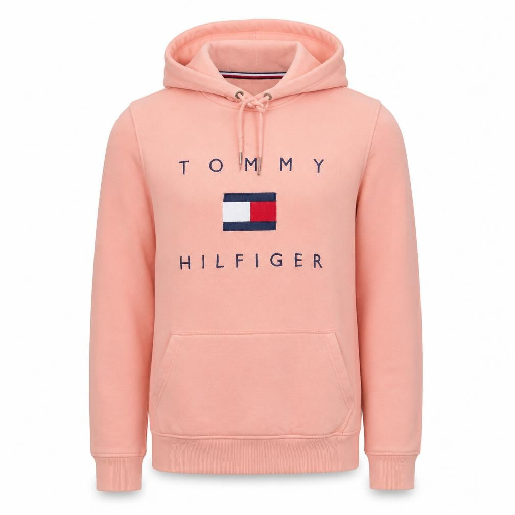 Tommy Hilfiger Men's Pink Pullover Hoodie Size S Logo Fleece