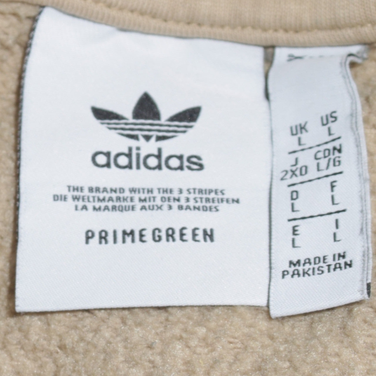 Adidas Men’s Beige Pullover Hoodie L Regular Fit Fleece Sweatshirt