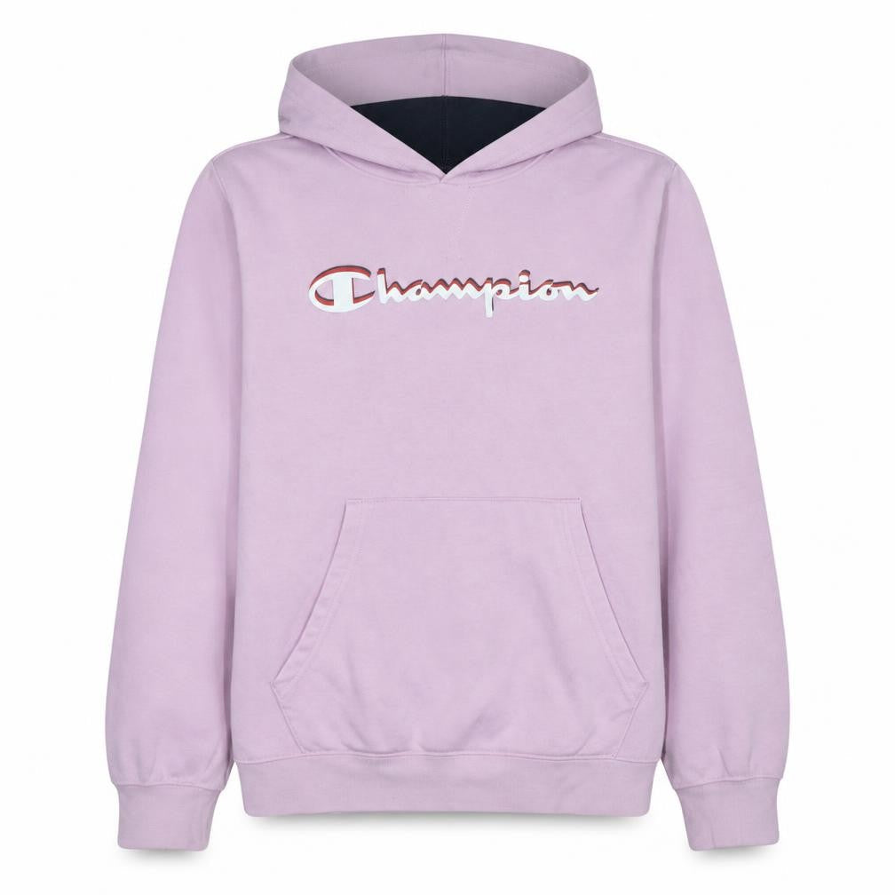 Front view of Champion girls’ pink pullover hoodie 15-16 years cotton blend logo sweatshirt