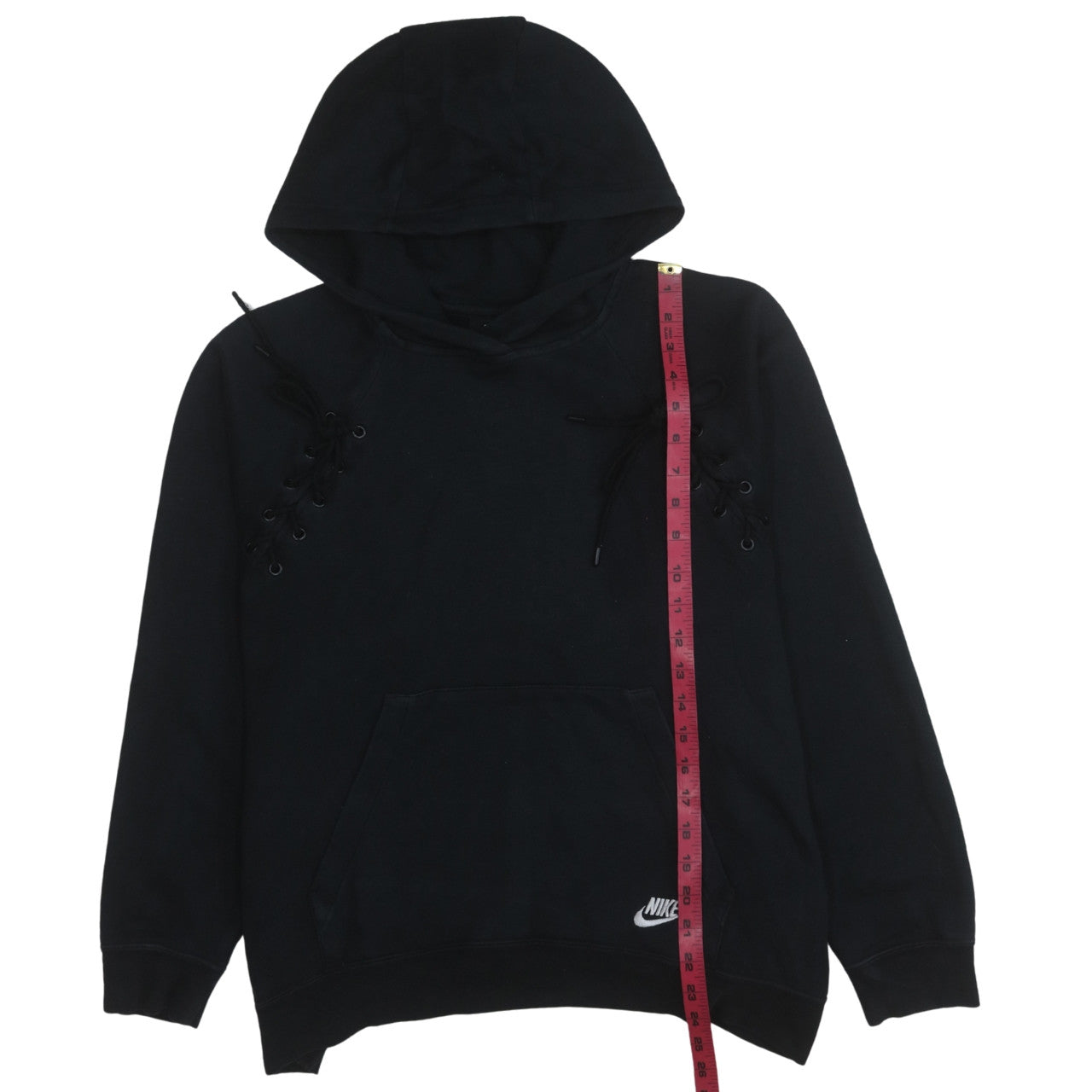Nike Women Black Lace Up Pullover Hoodie Medium Cotton Blend