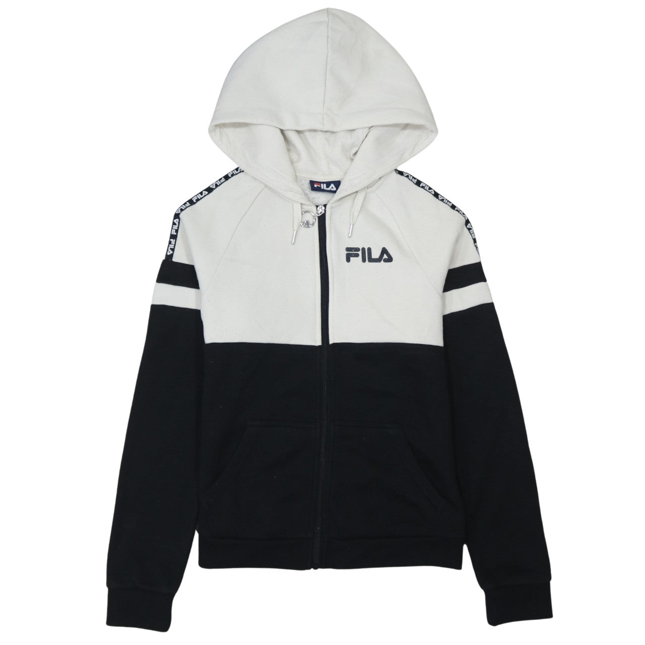 FILA Men’s Black & White Full Zip Hoodie Size S Regular Fit