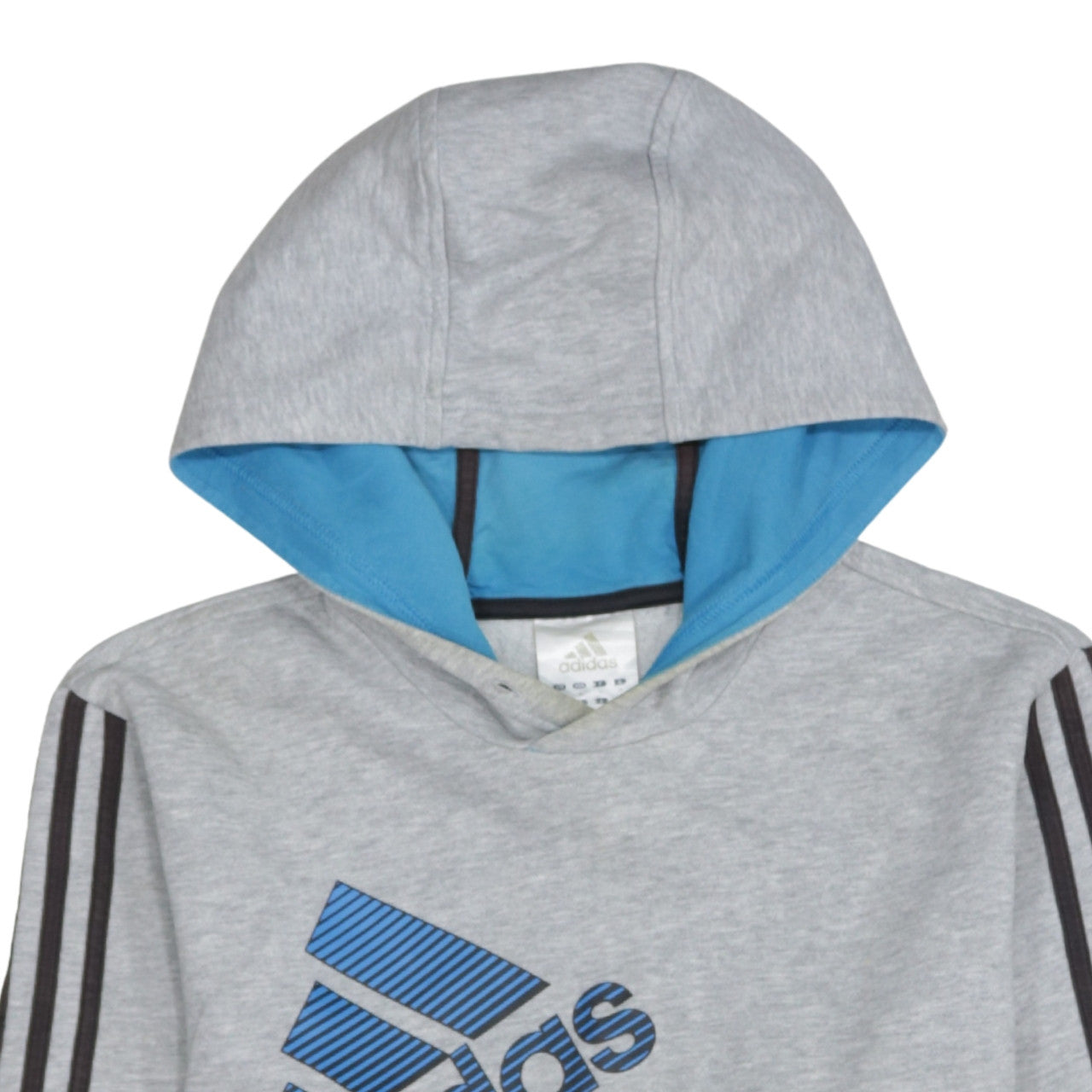 Adidas Mens Grey Hoodie M Pullover Logo Hoodie with Blue Lining
