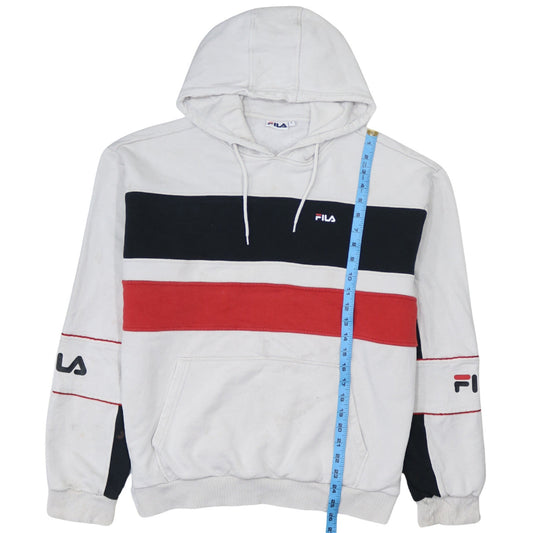 FILA Men's White Red Black Pullover Hoodie L Logo Sportswear