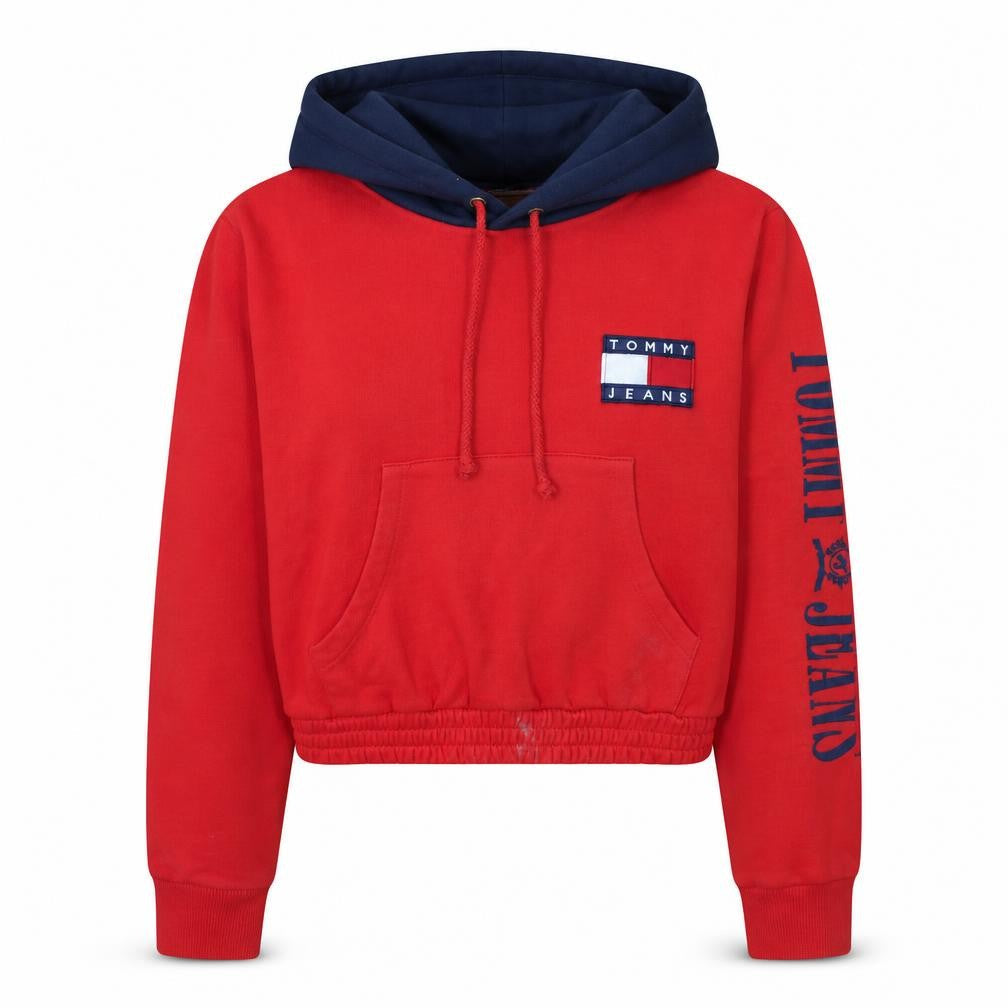 Tommy Jeans Womens Red Navy Hoodie M Logo Print Pullover