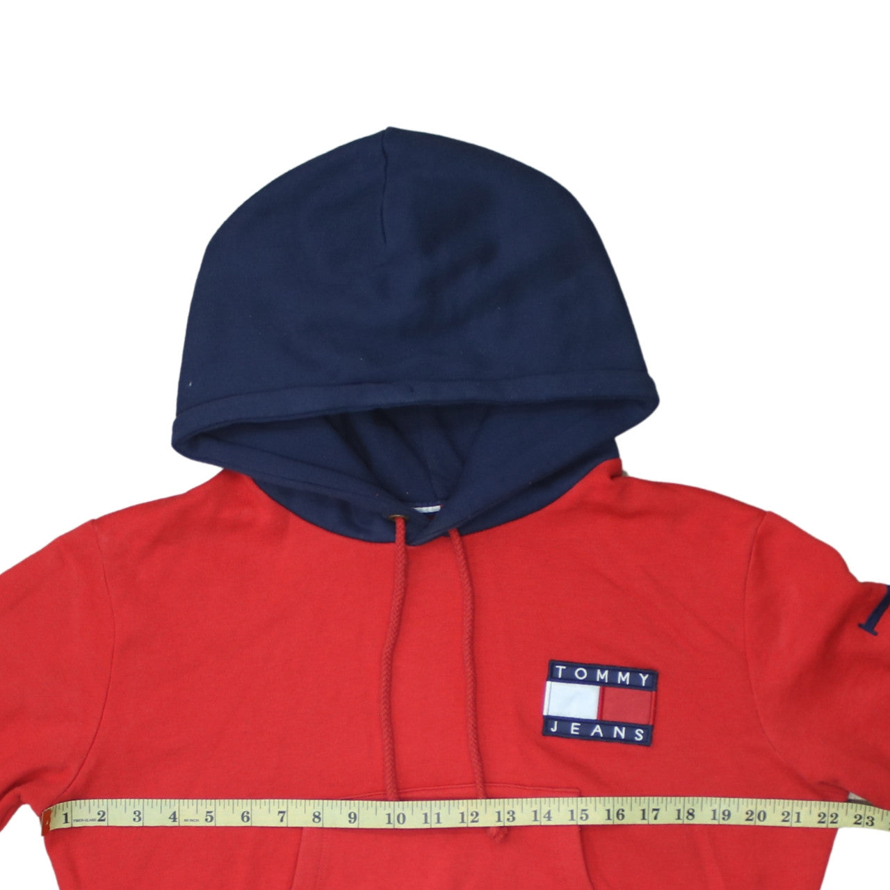 Tommy Jeans Womens Red Navy Hoodie M Logo Print Pullover