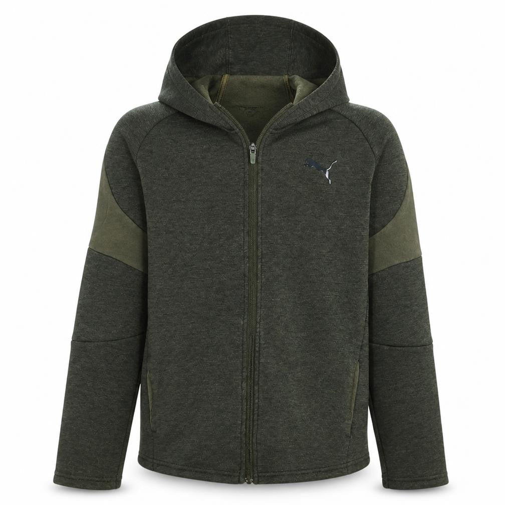 Front view of Puma boys’ green full zip hoodie 14 years hooded sweatshirt