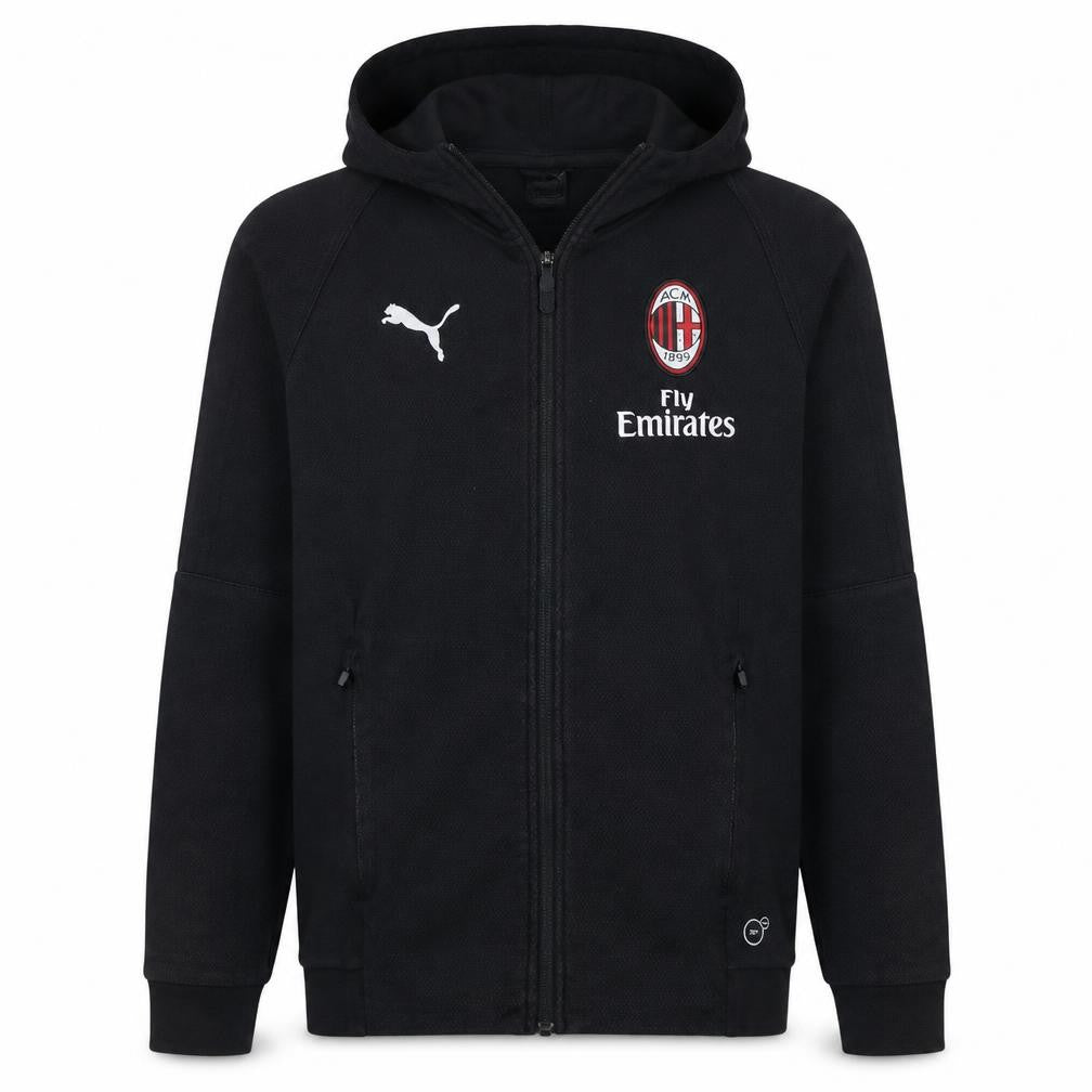 Front view of Puma boys’ black ac milan full zip hoodie 13-14 years football sweatshirt