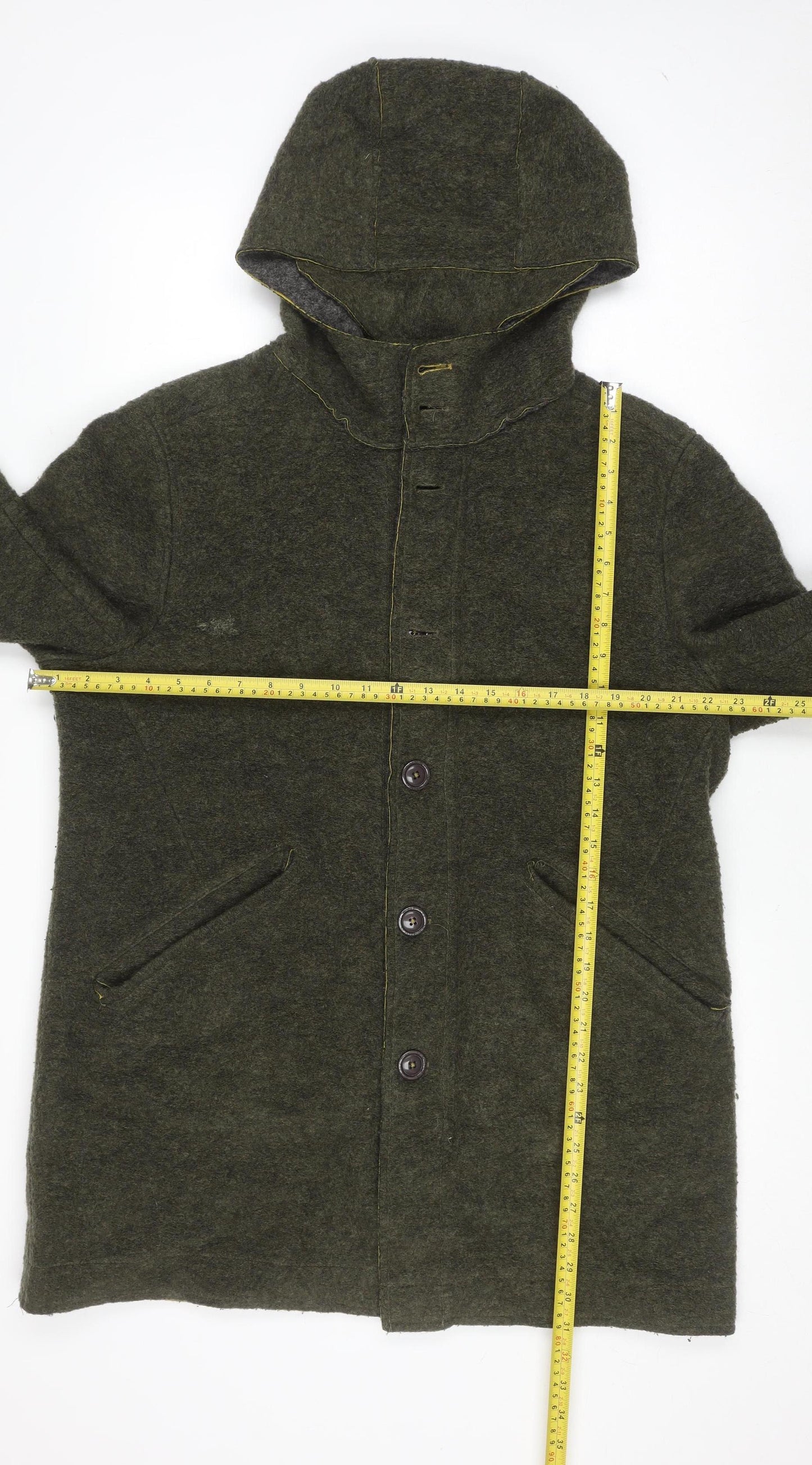 Ganesh Men's Green Wool Blend Hooded Button Coat 2XL