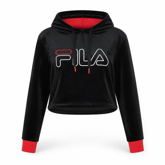 FILA Womens Black Velour Cropped Hoodie UK M