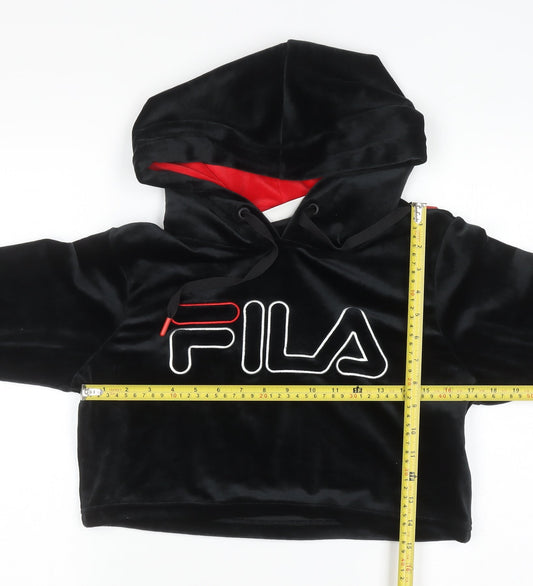 FILA Womens Black Velour Cropped Hoodie UK M