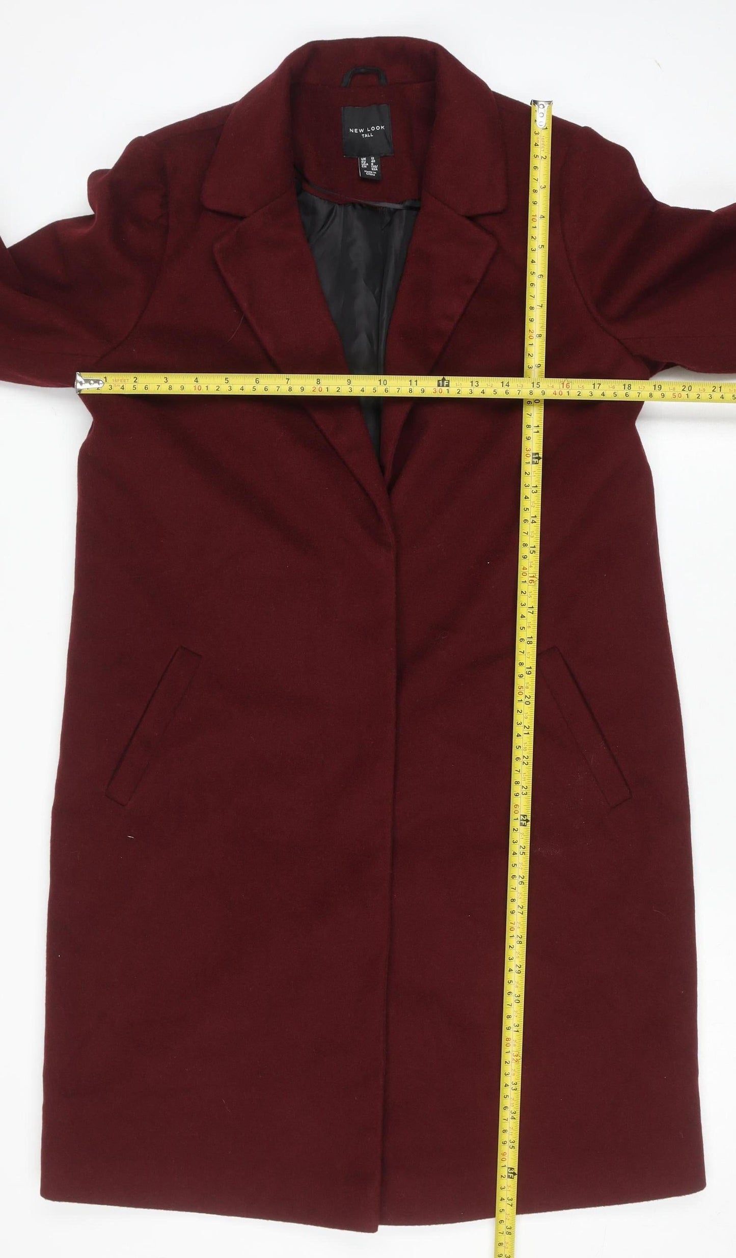 New Look Women’s Red Wool Blend Tall Mid-Length Overcoat Size 12