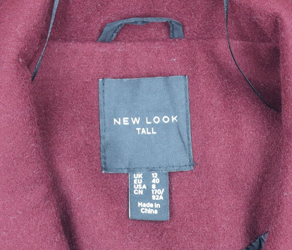 New Look Women’s Red Wool Blend Tall Mid-Length Overcoat Size 12