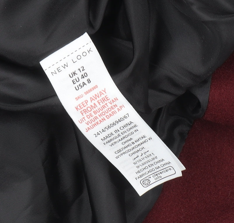 New Look Women’s Red Wool Blend Tall Mid-Length Overcoat Size 12