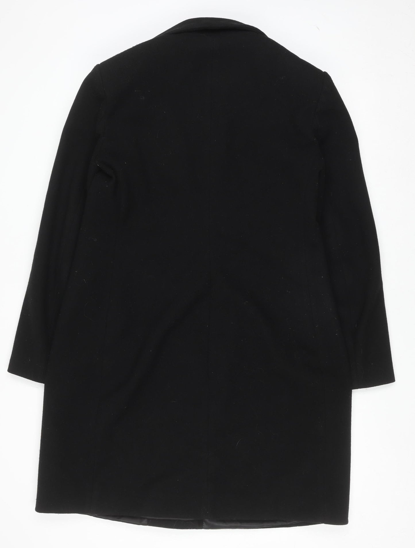 ZARA Women Black Mid-Length Polyester Overcoat Size L