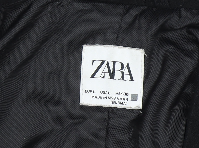 ZARA Women Black Mid-Length Polyester Overcoat Size L