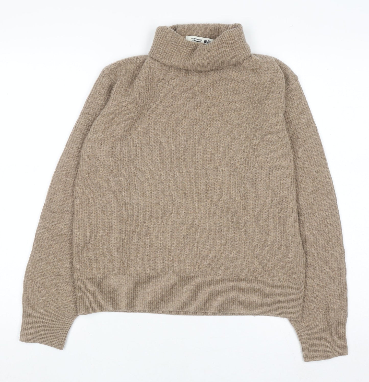 Uniqlo Women's Beige Wool Roll Neck Jumper Size S