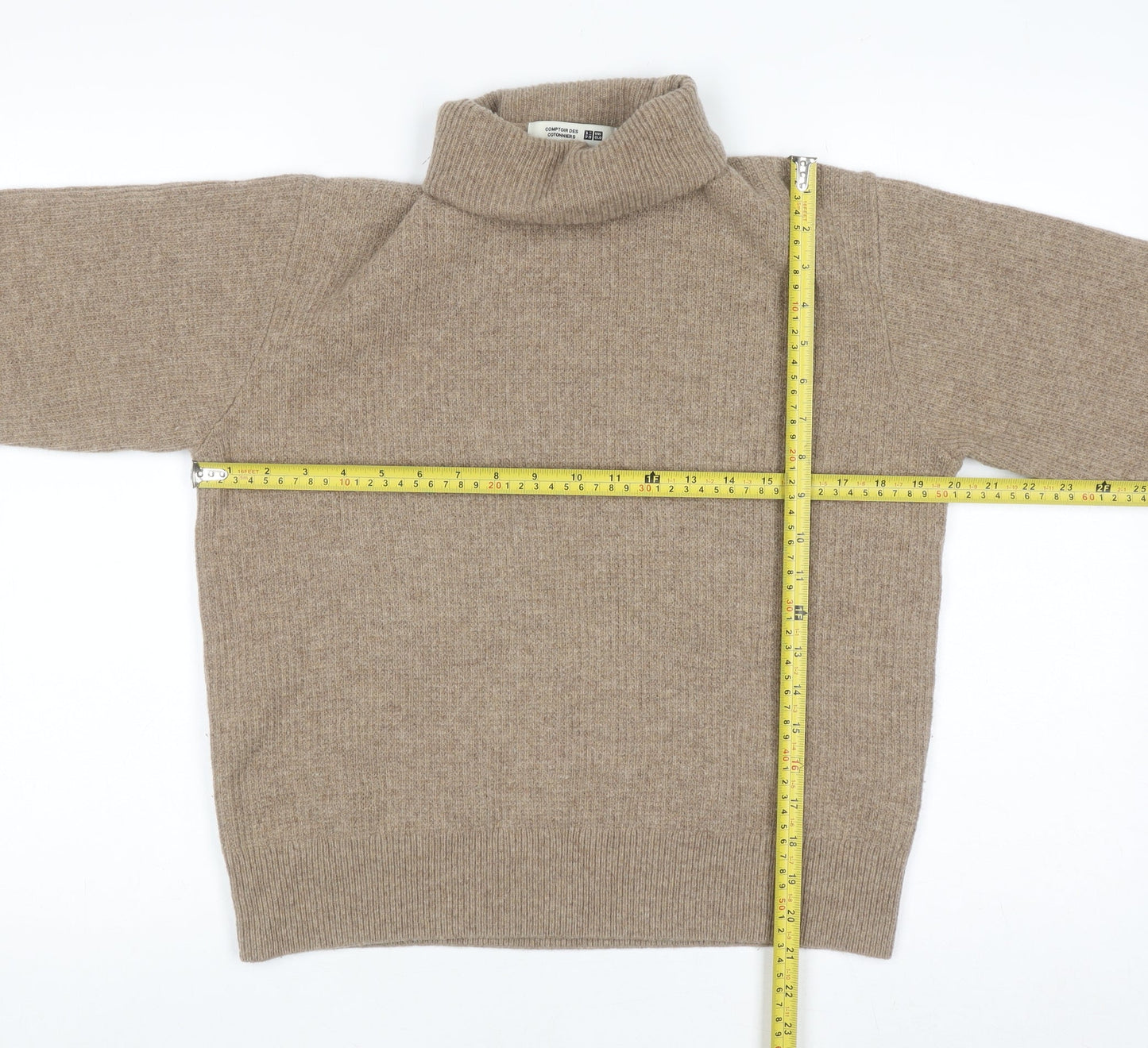 Uniqlo Women's Beige Wool Roll Neck Jumper Size S