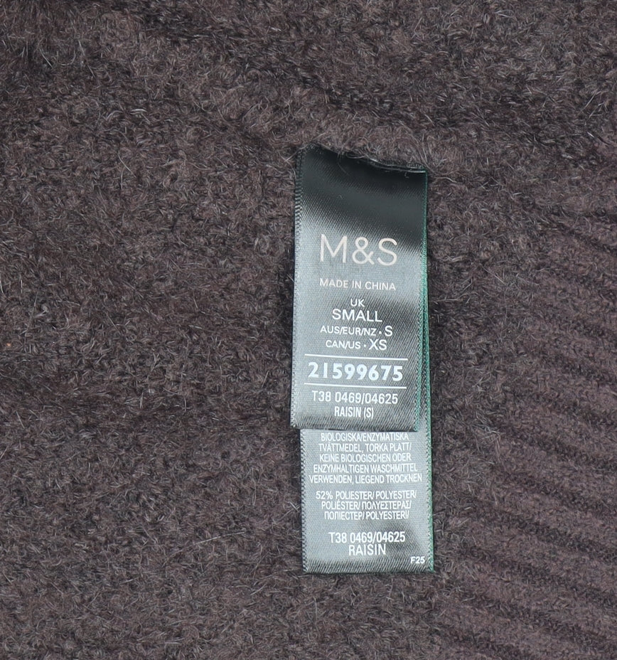 Marks and Spencer Women Brown Full Zip High Neck Wool Blend Jumper S