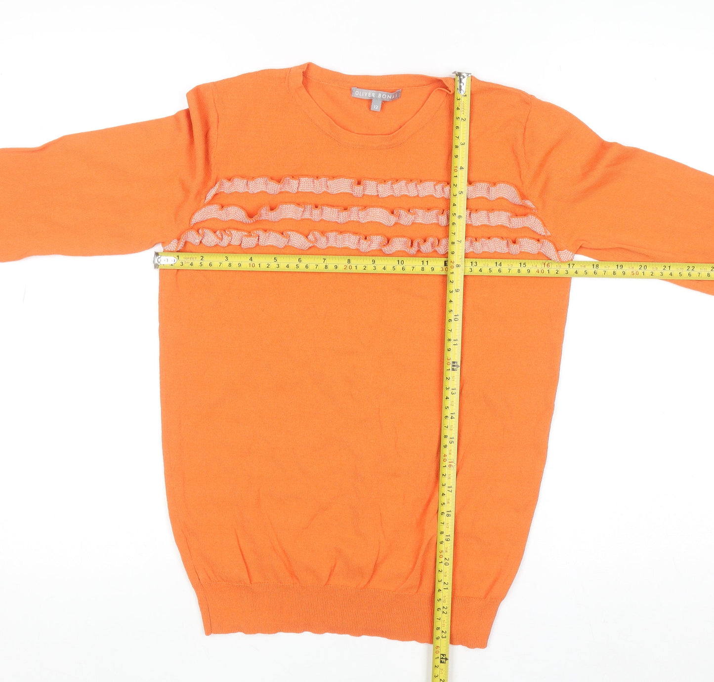 Oliver Bonas Women's Orange Size 12 Ruffle Crew Neck Long Sleeve Jumper