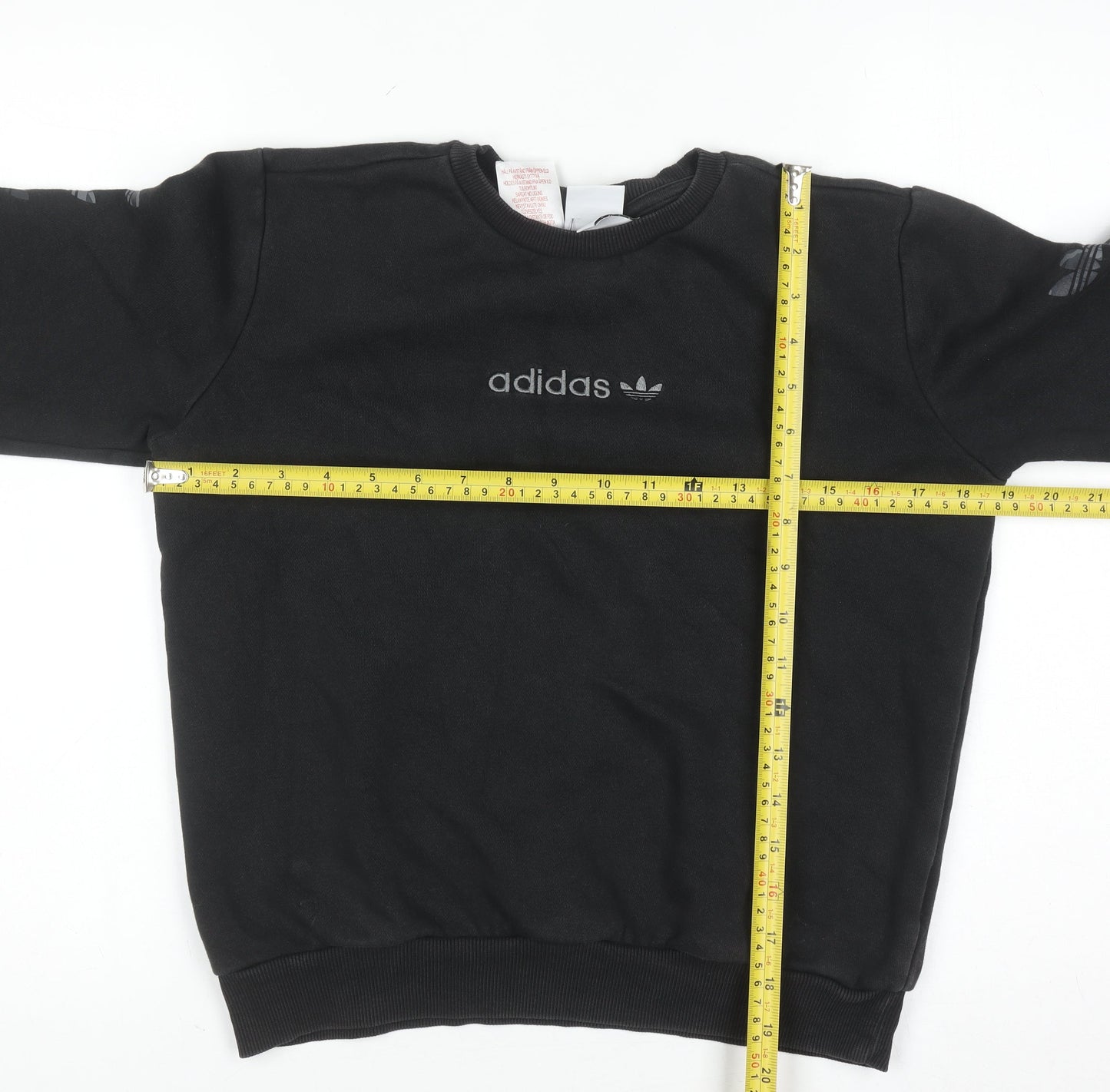 Adidas Boys Black Sweatshirt 11-12 Years Crew Neck Logo Print Fleece