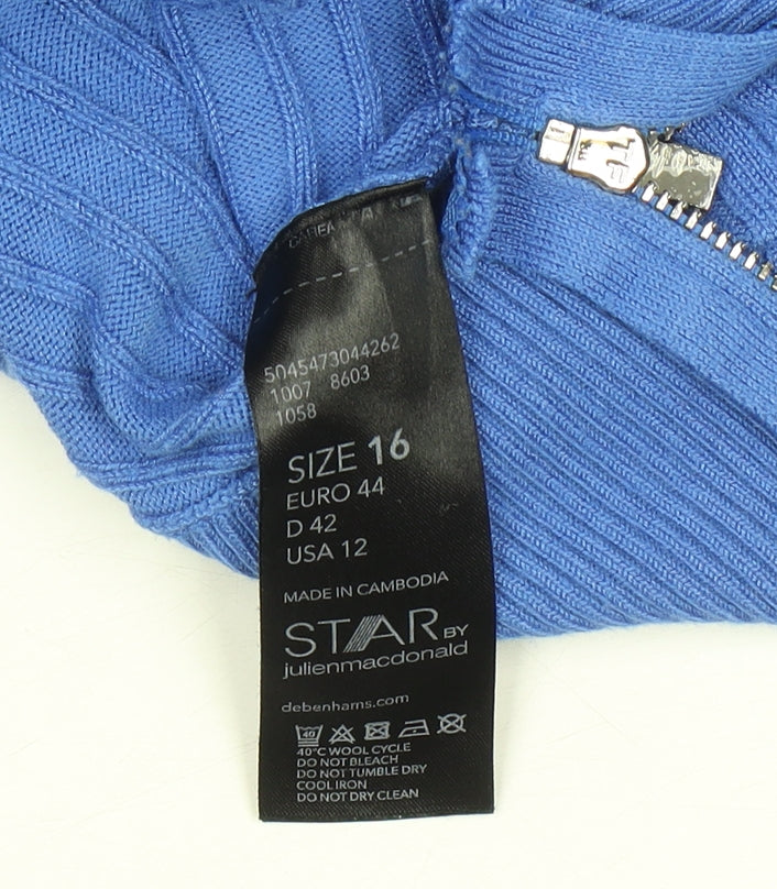 Star by Julien Macdonald Womens Blue Roll Neck Zip Jumper Size 16