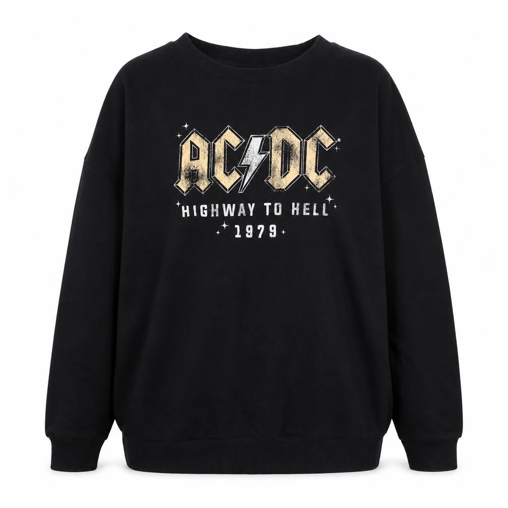 Front view of AC/DC Women's Black Crew Neck Pullover Sweatshirt UK 8
