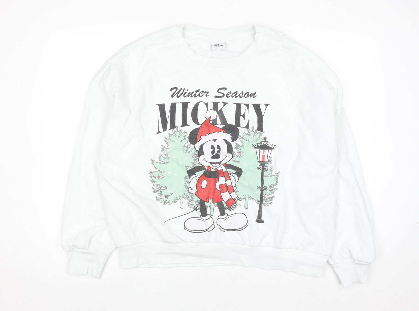 Disney Women’s White Mickey Mouse Winter Sweatshirt Size L