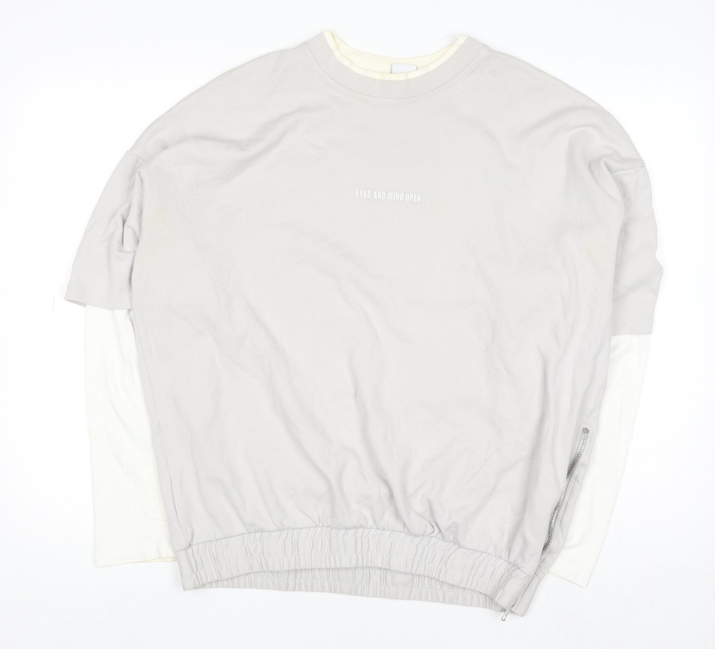 ZARA Women Grey Sweatshirt Medium 100% Cotton Long Sleeve Pullover