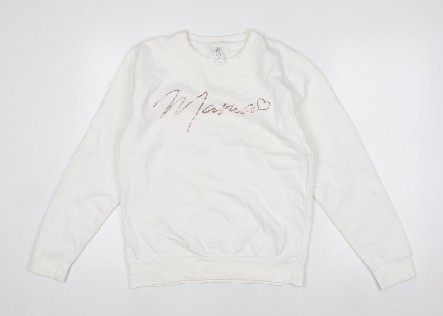 Just Hoods Women White Mama Slogan Sweatshirt Size S Cotton Blend