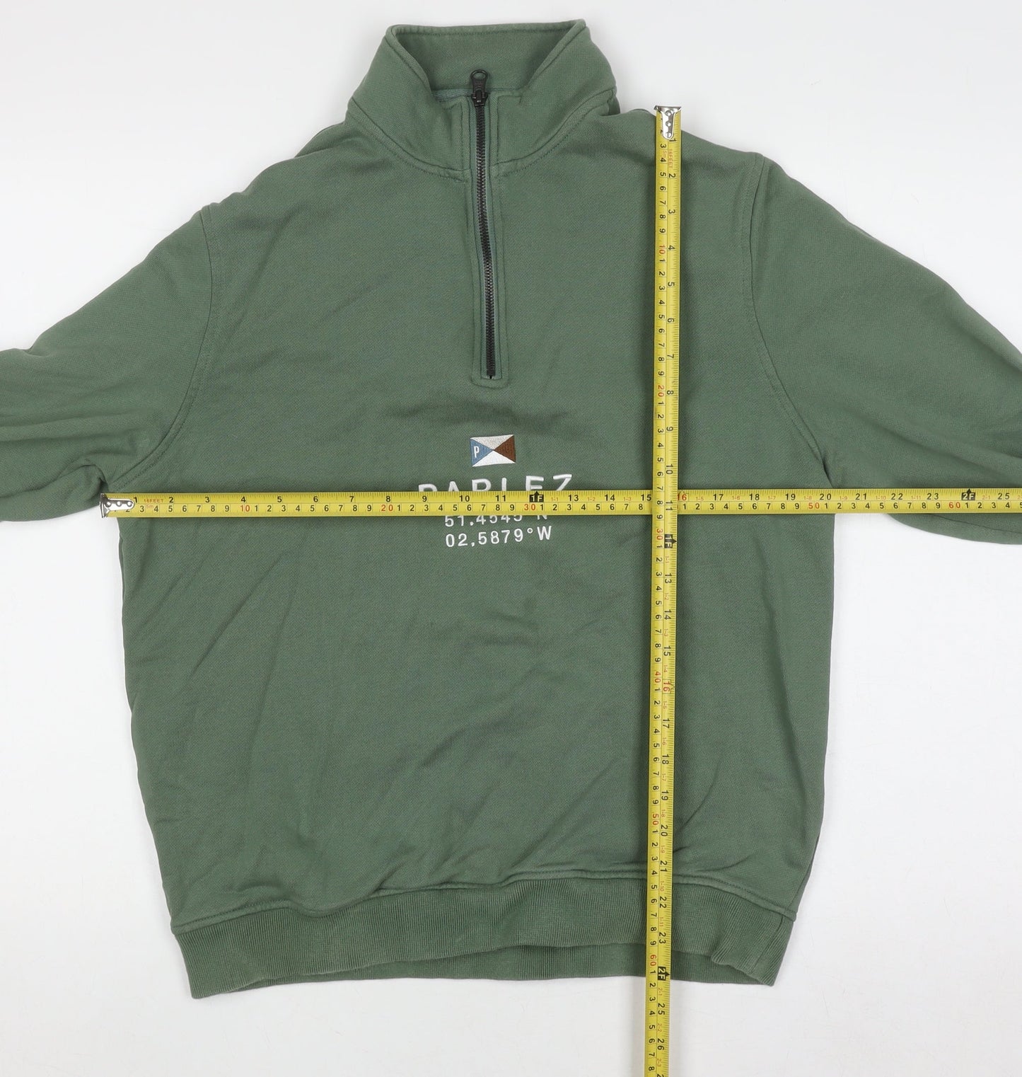 Parlez Men's Green 1/4 Zip Sweatshirt M High Neck Nautical Logo
