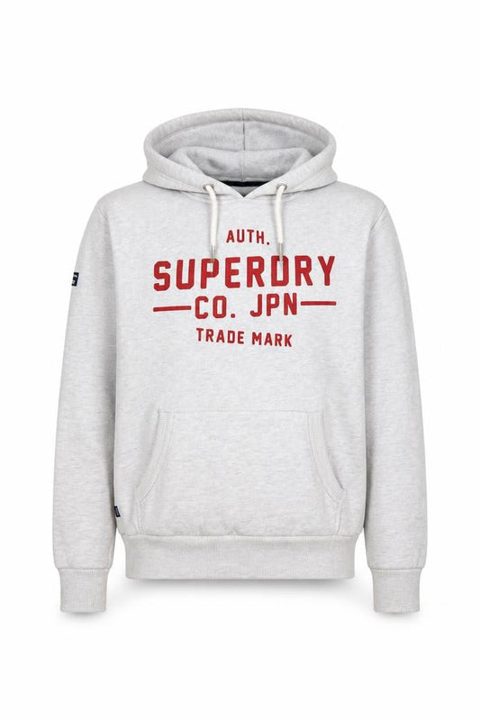 Superdry Men's Grey Pullover Hoodie Medium Graphic Print Fleece