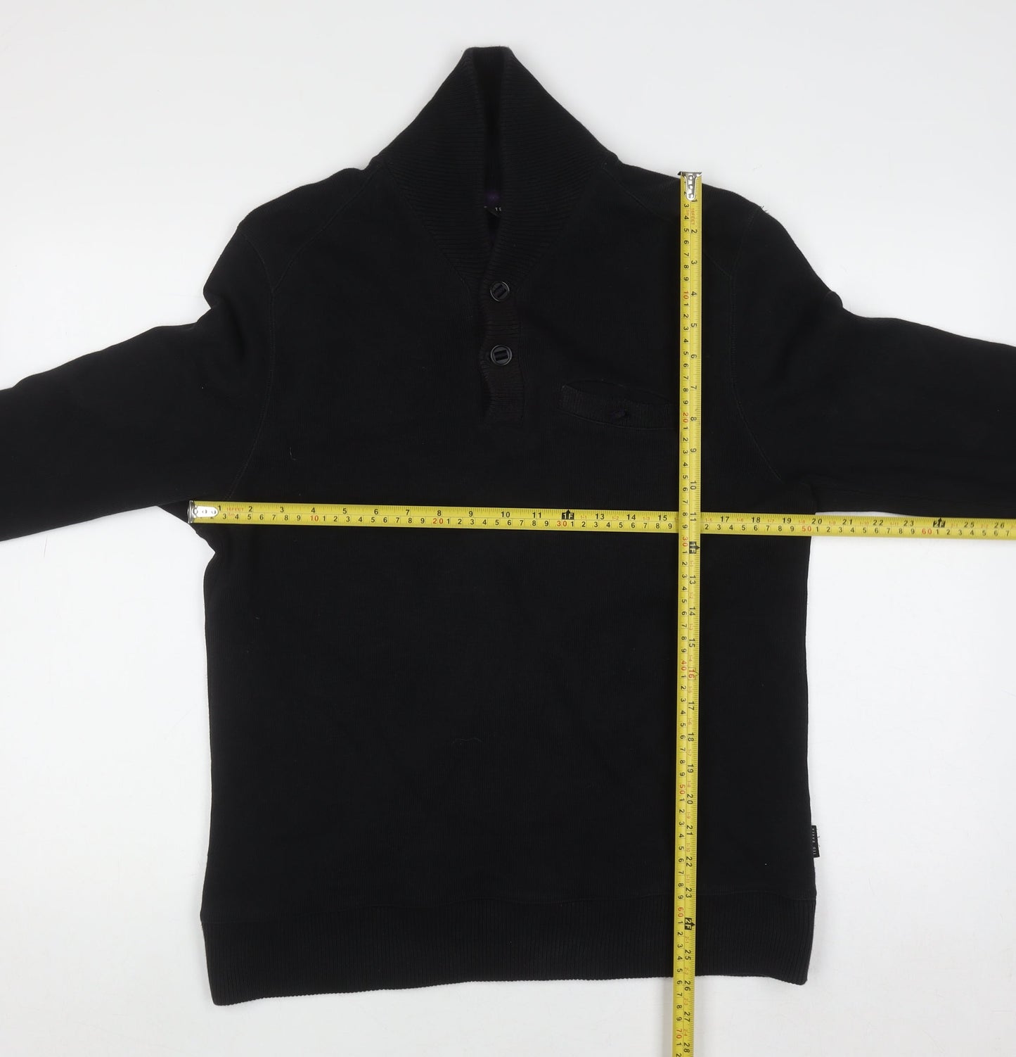 Ted Baker Men Black Cotton Henley Jumper Size L Classic Knit