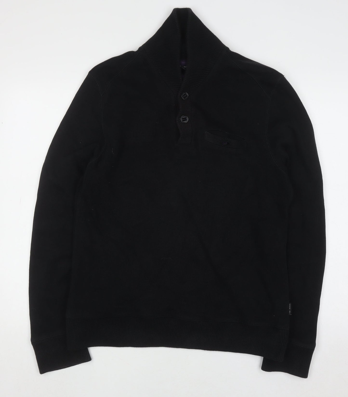 Ted Baker Men Black Cotton Henley Jumper Size L Classic Knit
