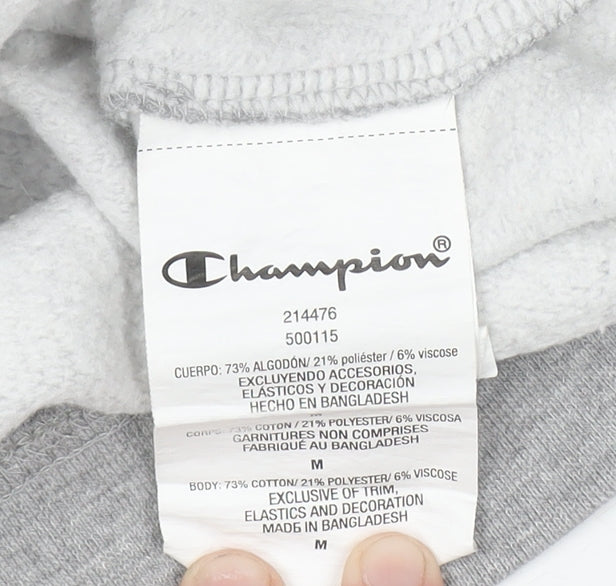 Champion Mens Grey Pullover Hoodie Medium Logo Print Sweatshirt